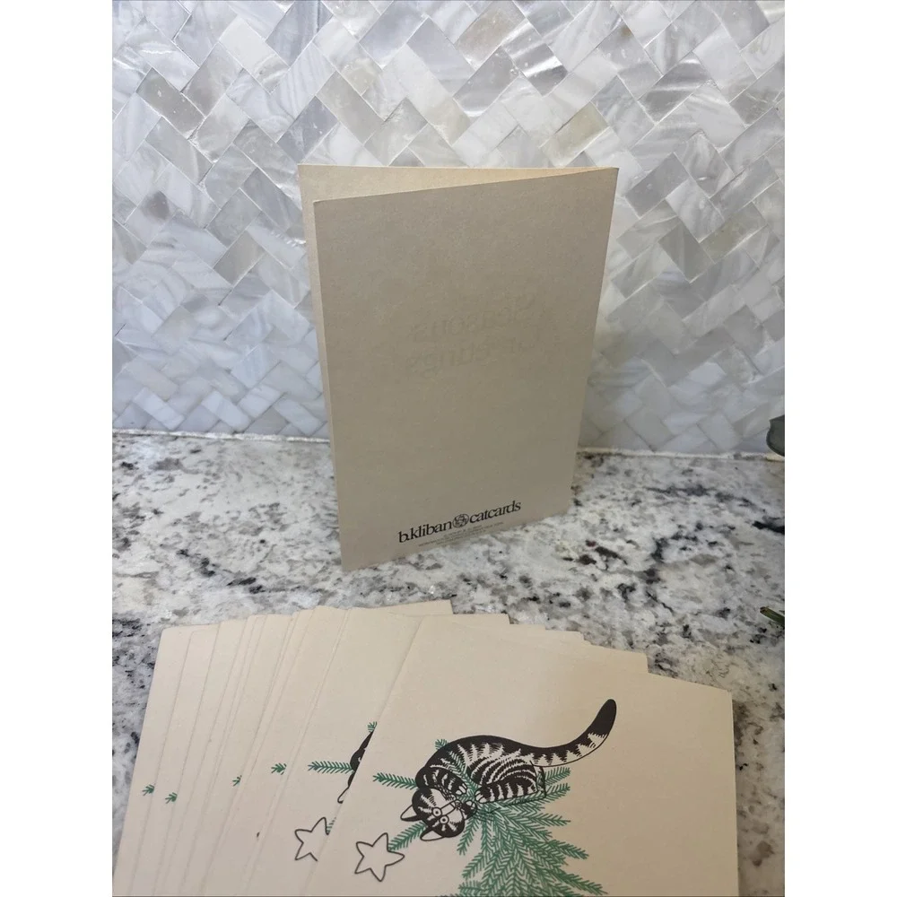 13 Vintage HTF KLIBAN 1978 Kitten Cat Tabby Christmas Tree‎ Star Greeting Card